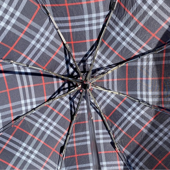 Mens BURBERRY Black/Grey/Red Check Full-size COMPACT Umbrella🔥Vintage/Like NEW! - Picture 11 of 17
